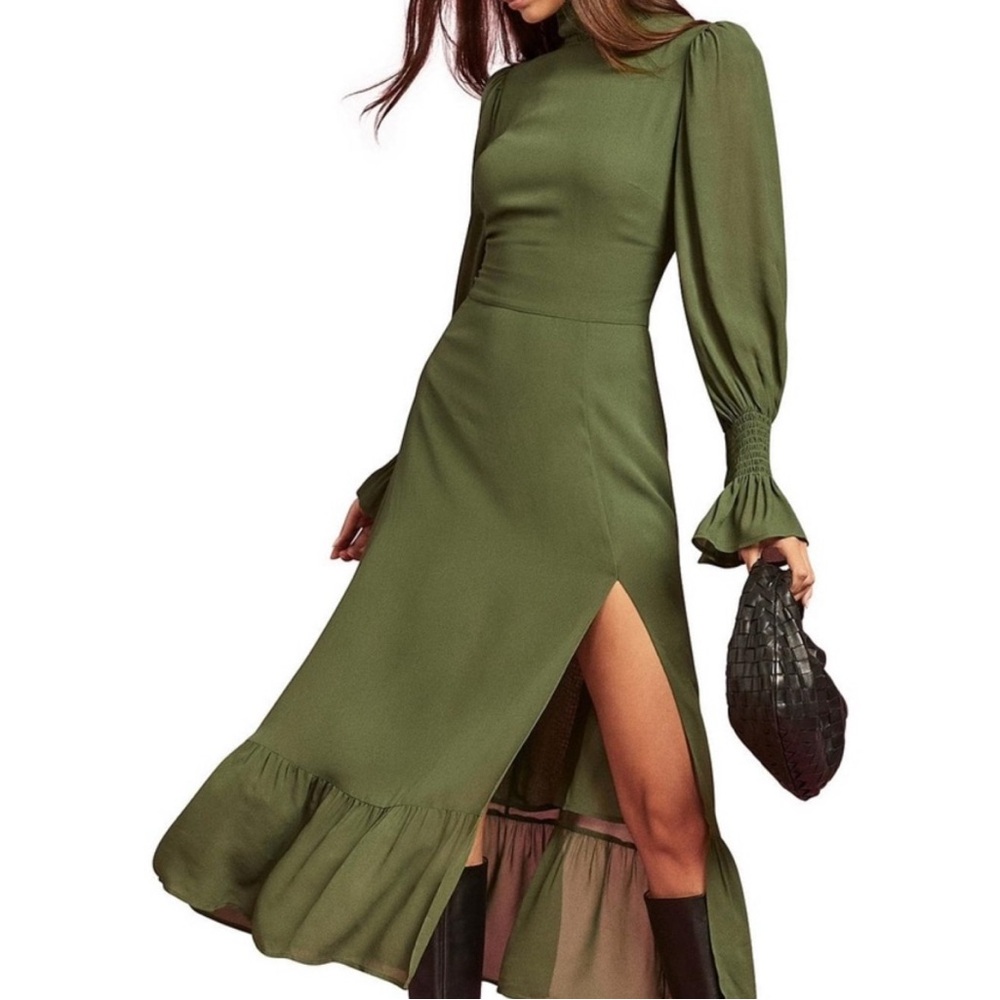 Reformation Galena Midi Dress in Moss Green Size 2